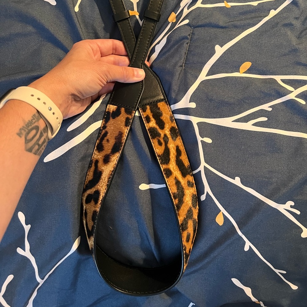 Leopard print calf hair purse strap